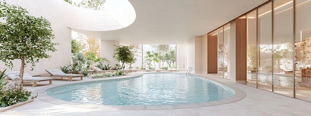 Plakat pool summer luxury modern beach home resort swimming water hotel garden. villa pool summer luxury house exterior design background swim view interior spa poolside vacation outdoor architecture palm