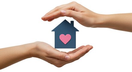 Isolated Hands Sheltering a House Symbol with Heart