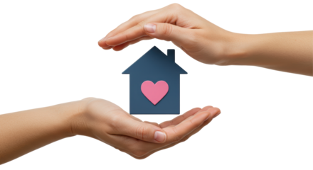 Isolated Hands Sheltering a House Symbol with Heart