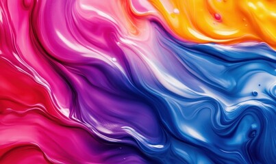 Obraz premium Swirls of glossy paint create an abstract fluid art design with vibrant and colorful waves.