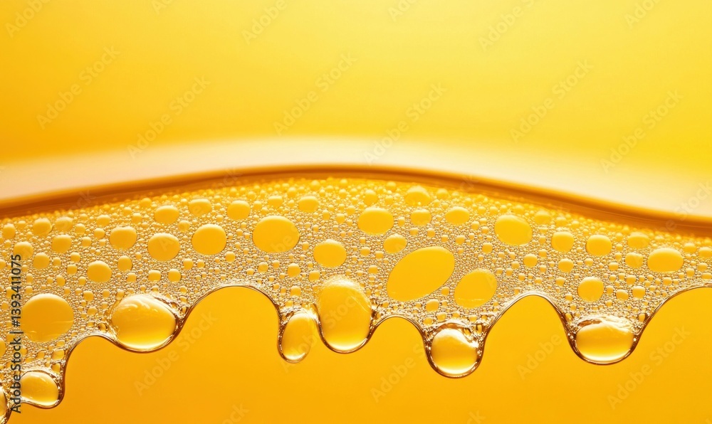 Poster A close-up view of a golden, fizzy liquid with bubbles, showcasing its refreshing texture and color.