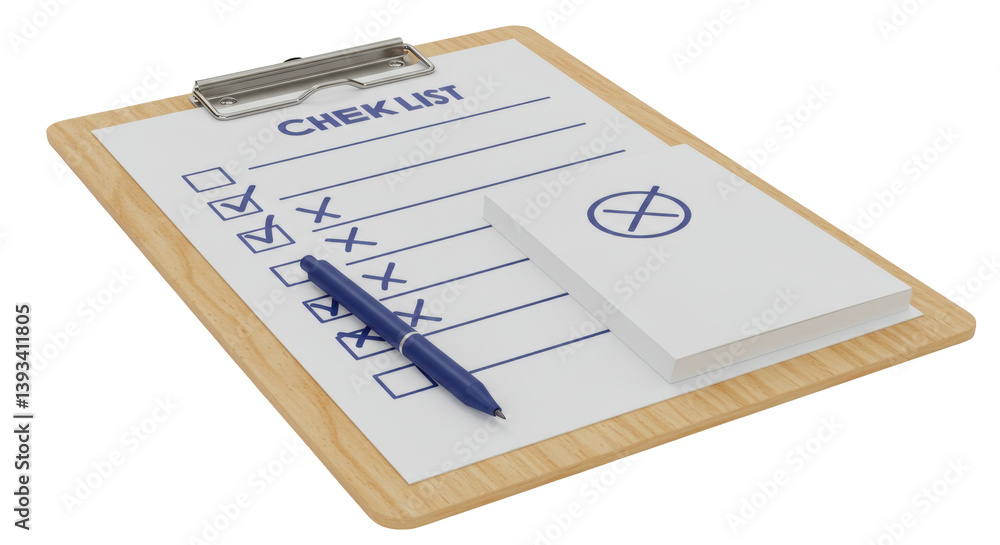 Poster isolated clipboard with checklist and pen for task management