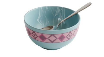 Isolated Steaming Bowl with Spoon for Hot Cereal or Soup