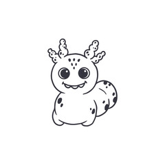 Cute cartoon monster on white background.Icon monster.Happy Alien.Coloring.Doodle Funny monster. Vector illustration
