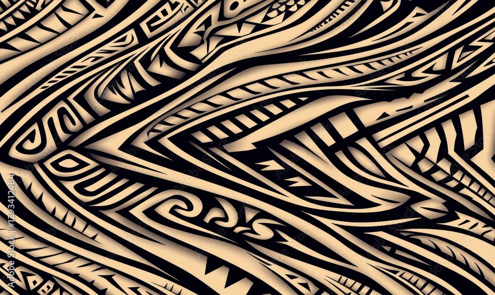 Poster an intricate background design features abstract tribal patterns in black and light brown color pale