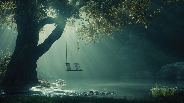 A tranquil setting with a gawn hanging beautifully against a serene backdrop