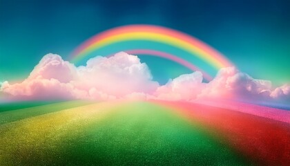 Naklejka premium beauty sweet pastel red and green colorful with fluffy clouds on sky multi color rainbow image abstract fantasy growing light