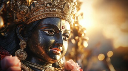 Obraz premium A striking image of a deitya??s idol decorated for Shri Ram Navami, capturing the essence of devotion