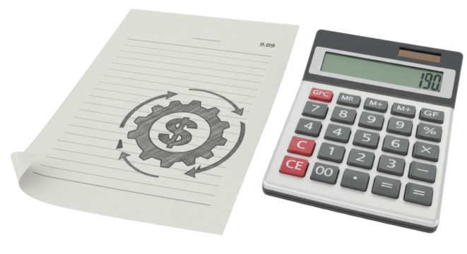 Isolated Calculator and Paper with Business Circle