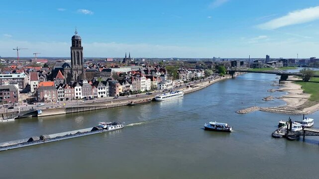Aerial from the city Deventer at the river IJssel in the Netherlands
