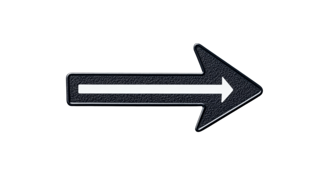 Right arrow illustration with chrome border, cut out transparent
