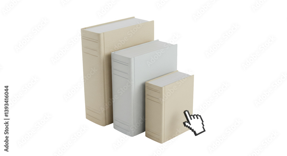 Poster isolated stack of three books with cursor pointer