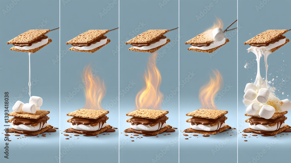 Poster a single, ideal s'more is displayed, with each step of toasting the marshmallow and assembling the t