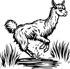 Obraz premium alpaca, animal, horse, vector, illustration, mammal, silhouette, deer, cartoon, wild, farm, nature, wildlife, camel, animals, donkey, art, drawing, goat, design, pony, standing, llama, stallion, dog, 
