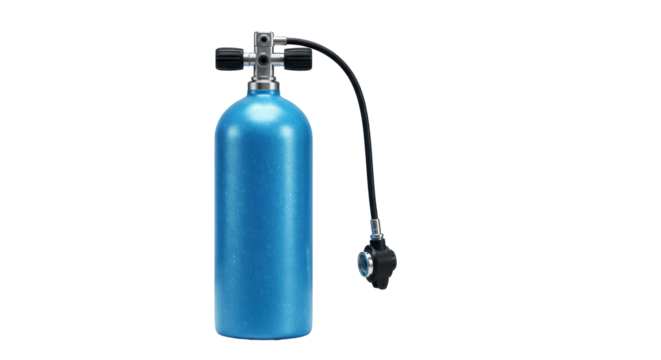 Isolated Scuba Diving Cylinder with Black Hose