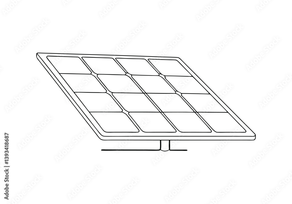 Poster one continuous line drawing of a solar panel in a minimalist and modern vector illustration style