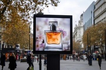 Luxury perfume advertisement on a city billboard
