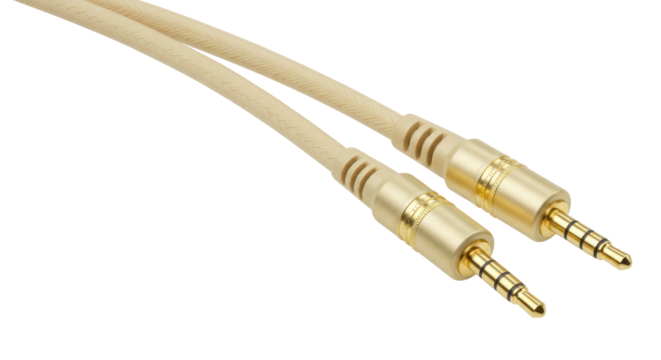 Isolated Beige Audio Cable with Golden Connectors for Music