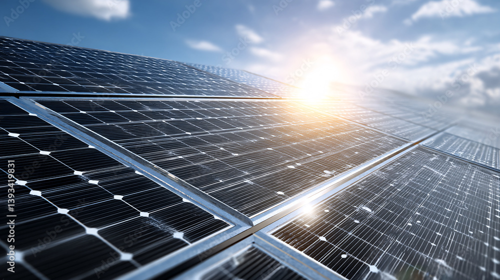 Aufkleber a solar panel displaying the cells that convert sunlight into energy, representing a source of clean