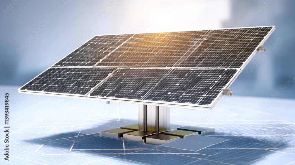 Poster a solar panel displaying the cells that convert sunlight into energy, representing a source of clean