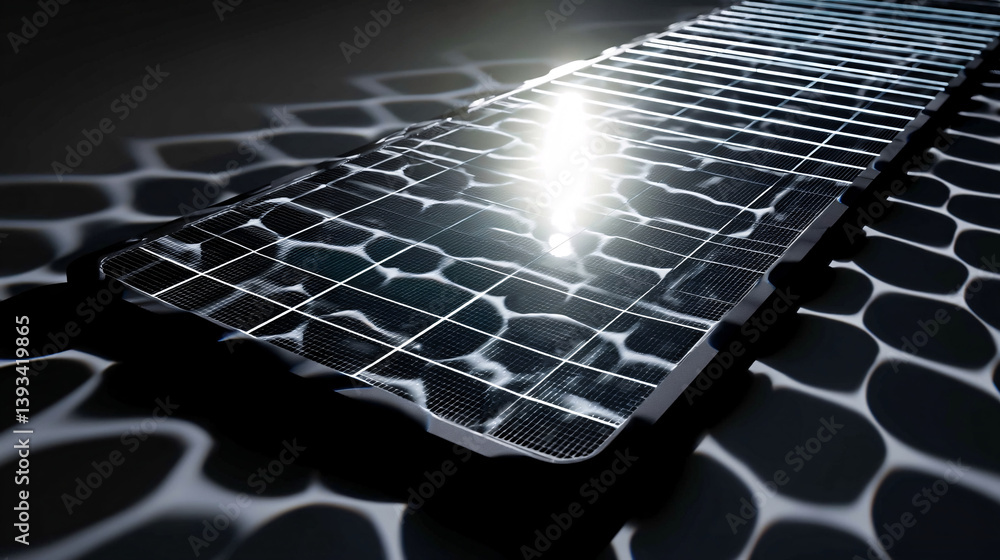 Poster a solar panel displaying the cells that convert sunlight into energy, representing a source of clean