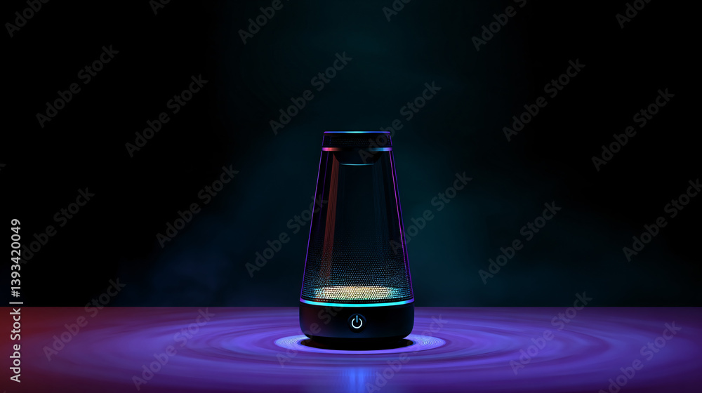 Poster a speaker that uses bluetooth technology and features lights to create a mood, providing a complete 