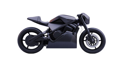Matte Black Motorcycle, Futuristic Design, Isolated on Black, cut out transparent