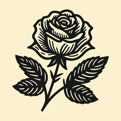 Detailed Rose Illustration Black and White Design for Graphic Projects