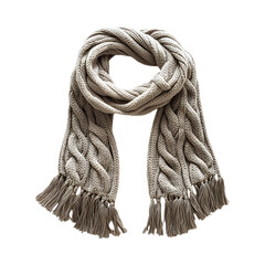 A Cable Knit Infinity Scarf with Tassel Edges Isolated on Transparent Background
