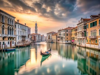 Naklejka premium Serene Grand Canal View Minimalist Perspective of Venice Italys Calm Waterscape
