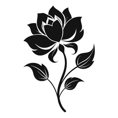 Elegant Rose Silhouette, Black and White Floral Design, Isolated Blossom Graphic, Floral Art