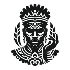 Stylized Portrait of a King Wearing Crown and Holding Leaf Branch