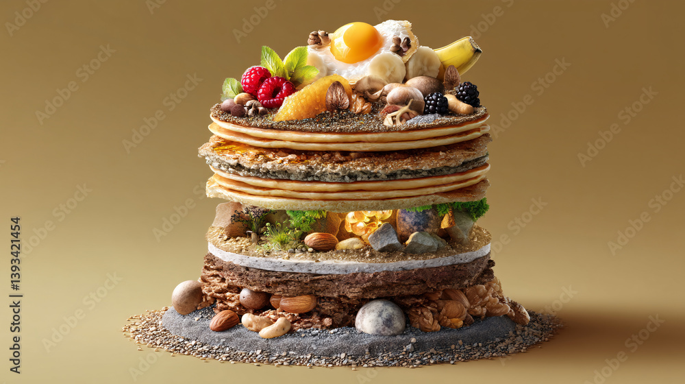 Aufkleber a stack of pancakes visually depicts earths layers, with fruit and nuts standing in for minerals wit