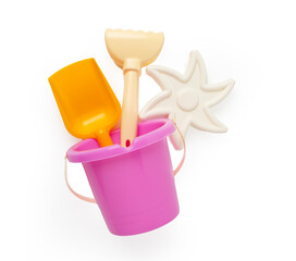 Children's beach toys isolated on white, top view © Liami