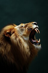 Fototapeta premium Roaring lion portrait wildlife animal feline predator dangerous teeth