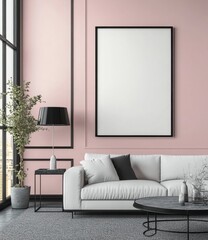 Modern living room with blank art