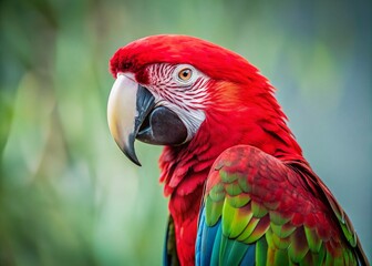 Fototapeta premium Stunning Portrait of a Red and Green Macaw Vibrant Jungle Bird Photography Captures Majestic Beauty