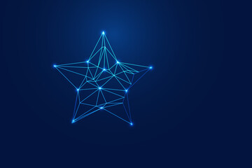 Low Poly Star Icon on Dark Blue Gradient Background – Minimalist, Geometric, and Modern Star Symbol for Digital Art, 3D Modeling, UI/UX, and Futuristic Graphics