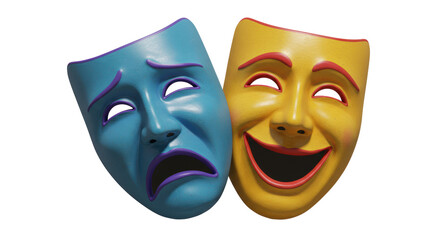 Isolated Theater Masks Symbolizing Drama and Comedy