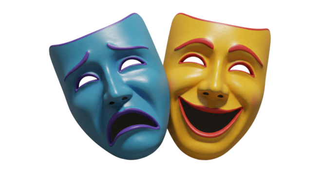 Isolated Theater Masks Symbolizing Drama and Comedy