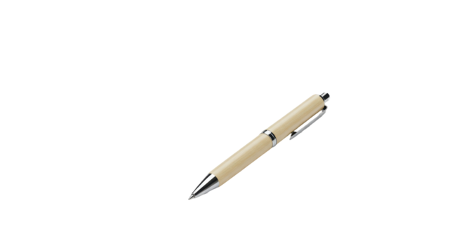 Isolated Elegant Wooden Ballpoint Pen with Metal Clip
