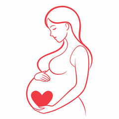 Loving Life - Black Line Pregnant Woman Sketch, Line art illustration of a mother and child for Mother's Day logo vector.