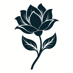 Elegant Dark Teal Flower with White Details on a Stem with Leaves