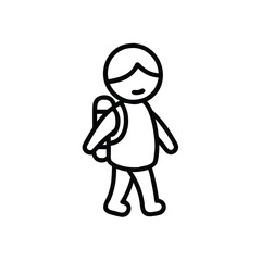 Simple Child Walking School Backpack Icon Design Illustration