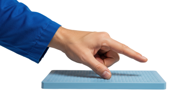 Isolated Hand Pressing Blue Textured Button