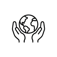 Global Protection Hands Holding Earth Icon, Sustainability Symbol