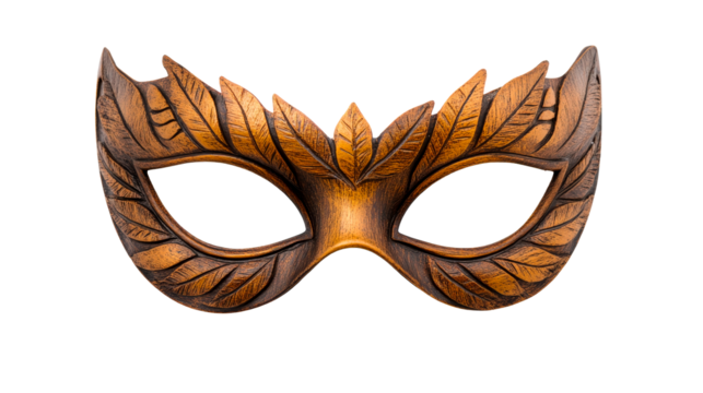 Masquerade Mask with Leaf Pattern on Black Background, cut out transparent