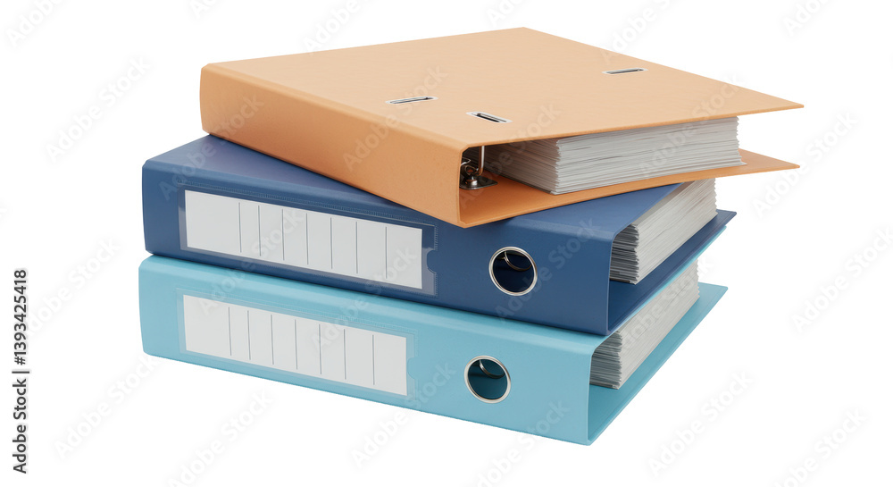 Poster Isolated Stack of Colorful Ring Binders with Documents