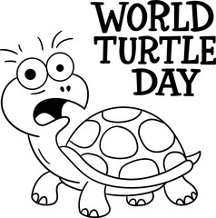 Vector turtle for World Turtle Day.
Funny cartoon turtle with a surprised face is a great coloring book for World Turtle Day for children and environmental projects.