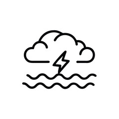 Thunderstorm over Water Cloud, Lightning, Waves, Storm, Weather, Icon, Nature, Climate, Design